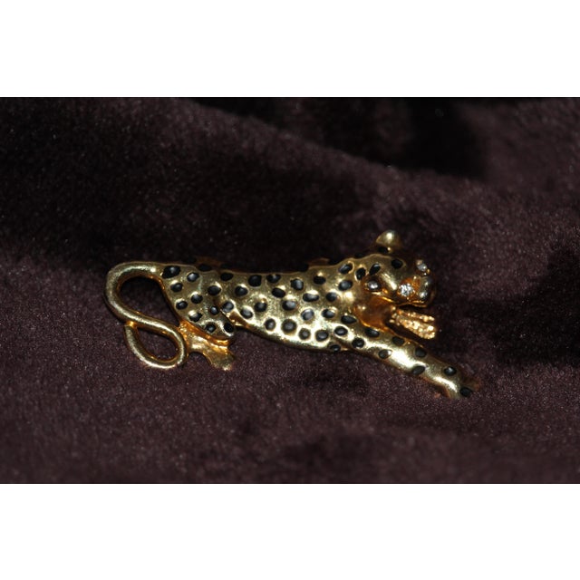 Jaguar Panther Cheetah Brooch Pin Gold Black Animal Jewelry Gold-tone metal, enamel, rhinestones. Dimensions: Height 0.7"...