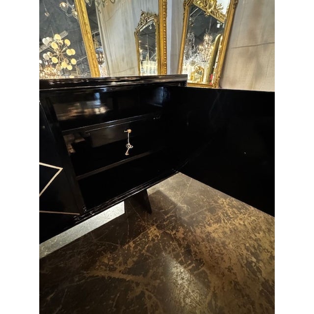 Wood Italian MCM Design Black and Gold Sideboard After Suzanne Guiguichon For Sale - Image 7 of 10
