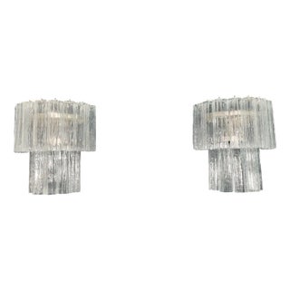Vintage Murano Glass Tube Wall Sconces with 13 Transaparent Glass Tube, 1990s, Set of 2 For Sale