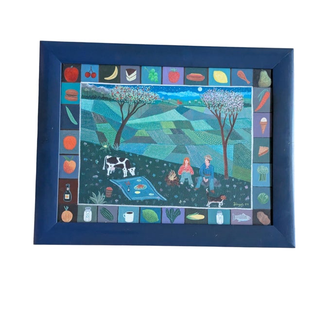 Original Framed Folk Art Acrylic Painting of Rural Scene by Larry Zingale For Sale - Image 4 of 4