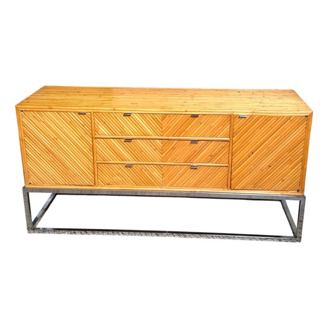 1970s Milo Baughman Split Bamboo, Pencil Reed and Chrome Credenza / Sideboard For Sale