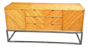 1970s Milo Baughman Split Bamboo, Pencil Reed and Chrome Credenza / Sideboard
