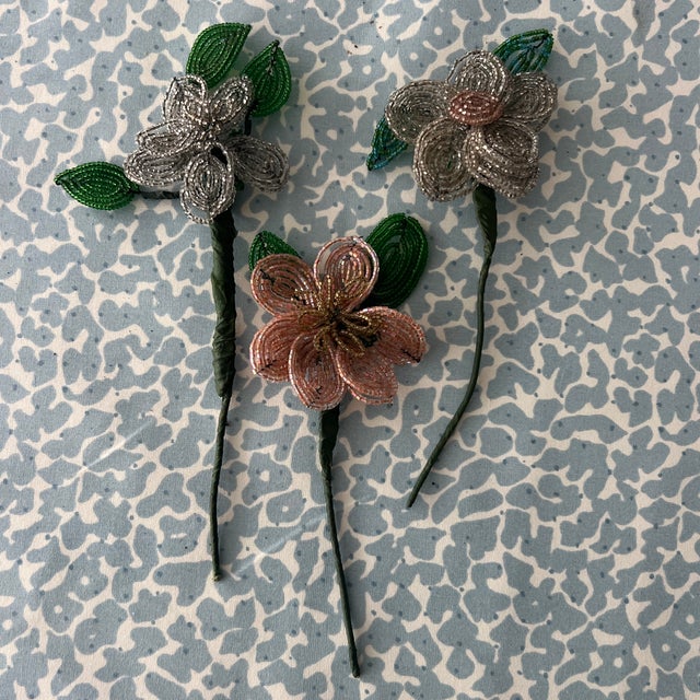 Vintage French Hand Beaded Flowers For Sale - Image 4 of 9
