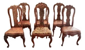 Set of Six Dining Chairs With Leather Seats, 18th C., Portuguese or Spanish Rococo