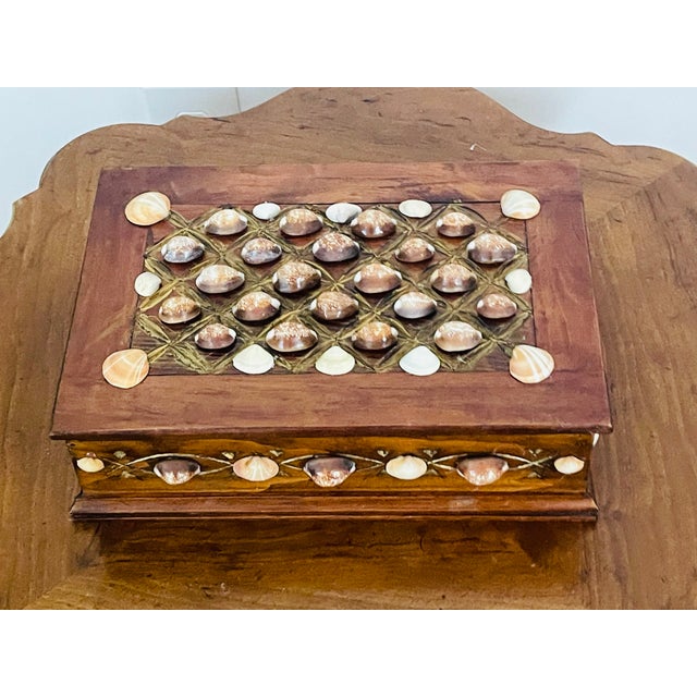 Coastal Vntage Sea Shell Encrusted Wood Box Tony Douquet Style For Sale - Image 3 of 7