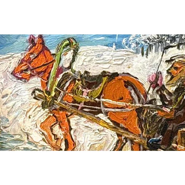 Wood Winter Scene of Couple in a Sleigh by David Burliuk For Sale - Image 7 of 8