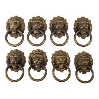 Early 20th Century Set of 8 Lion Head Form Drawer Handle Pulls For Sale