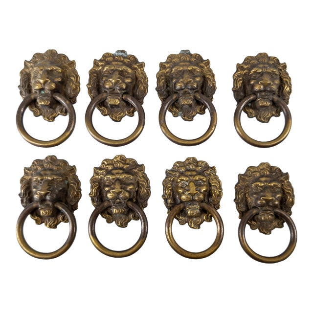 Early 20th Century Set of 8 Lion Head Form Drawer Handle Pulls For Sale