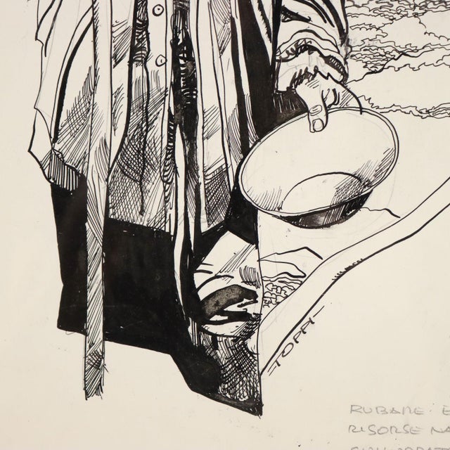 Textile Sergio Toppi, Figurative Composition, Mixed Media on Paper For Sale - Image 7 of 12