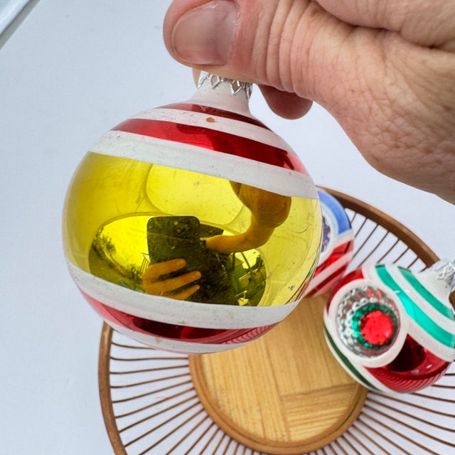 1990s 1990s Kurt Adler Style Colorful Reflector Striped Ornaments- Set of Three For Sale - Image 5 of 9