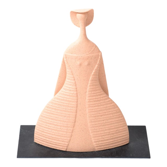 Lineasette Italy Ceramic Lady Hat Figurative Sculpture Slate Base For Sale