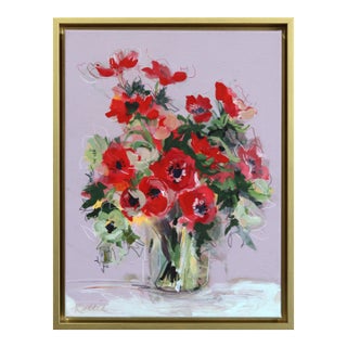 Poppy Parade - Framed Original Floral Mixed Media Painting on Canvas by Kellie Newsome For Sale