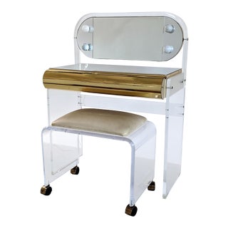 1970s Mid Century Modern Lucite Lighted Vanity With Stool - 2 Pieces For Sale
