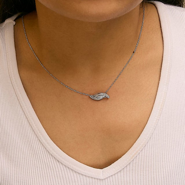 Haus of Brilliance .925 Sterling Silver Diamond Accent Bypass Curve 18" Pendant Necklace (I-J Color, I3 Clarity) For Sale - Image 4 of 5