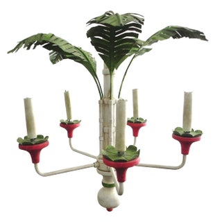 Vintage Mid-Century Tole Palm Tree Chandelier For Sale