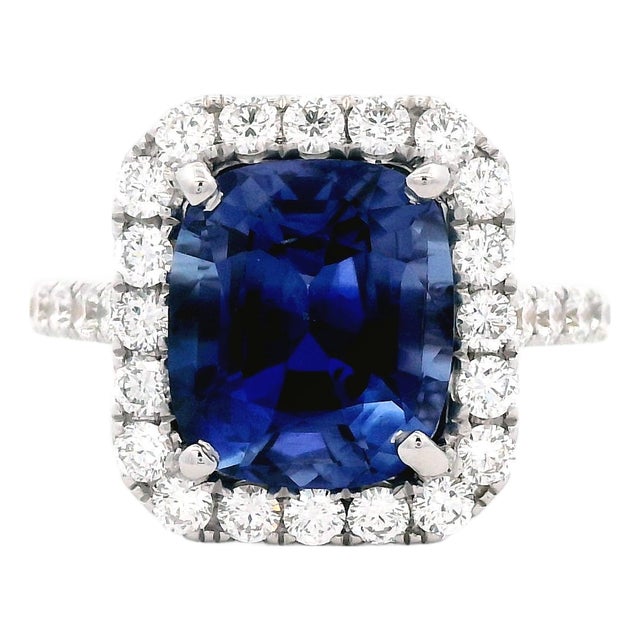 Alexander Beverly Hills Gia 4.46ct Cushion Ceylon Sapphire & Diamond Ring 18k, Size 6.5 For Sale