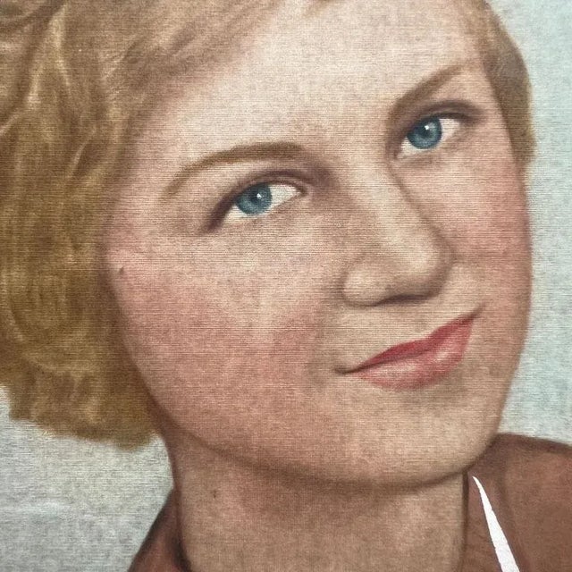 Mid 20th Century Mid Century Modern Framed Portrait Painting of a Woman in Blue and Pink For Sale - Image 5 of 6