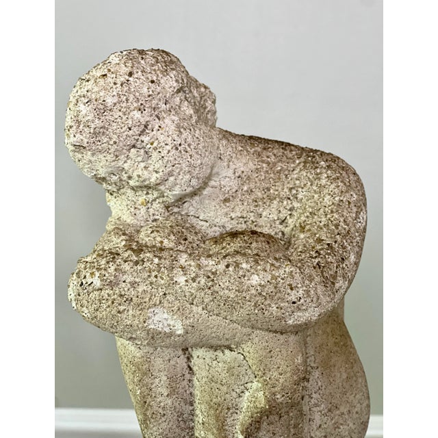Sculpture Materials Antique Cement Garden Sculpture of a Woman in Thoughtful Pose For Sale - Image 7 of 12