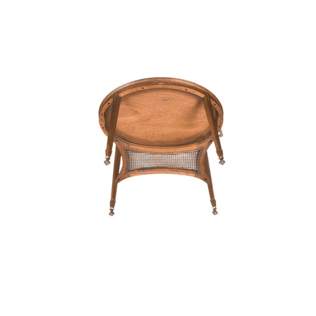 Brown Early 20th Century Antique English Hepplewhite Carved Bellflower Mahogany Caned Oval Side Table For Sale - Image 8 of 12