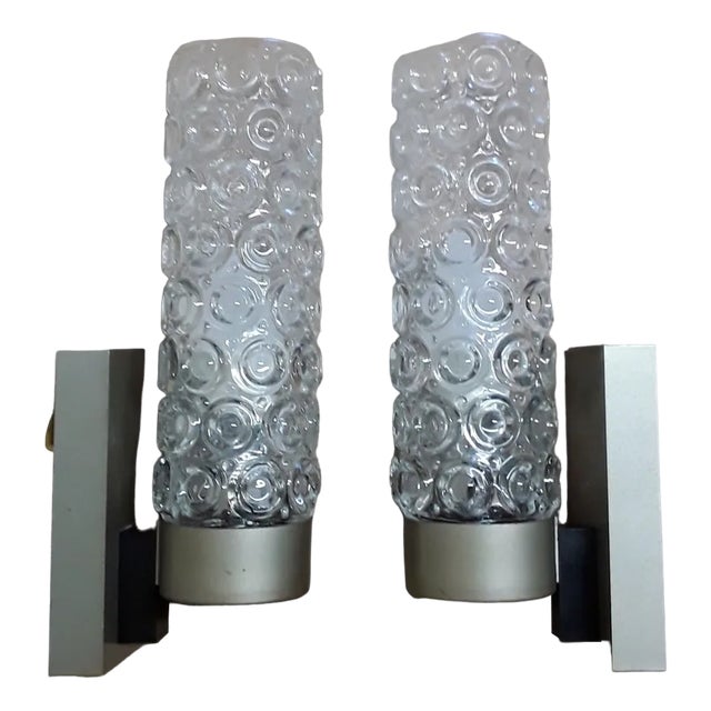 Vintage Wall Lamps with Silver-Colored Metal Holders, 1970s, Set of 2 For Sale
