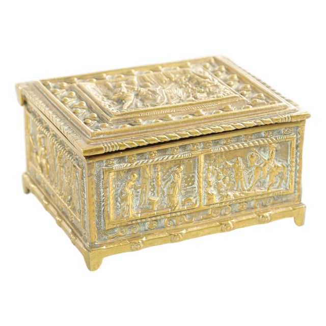 19th C Continental Antique Brass Jewelry Box For Sale