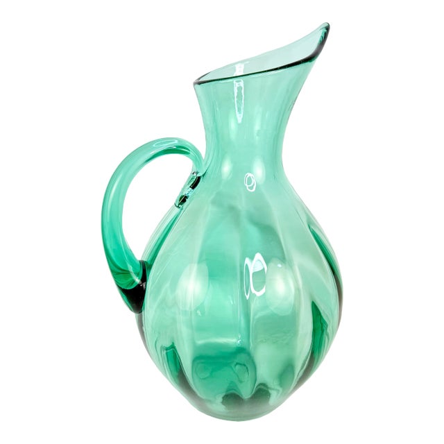 Mid Century Modern Blenko Green Optic Glass Pitcher 991 Winslow Anderson Emerald For Sale