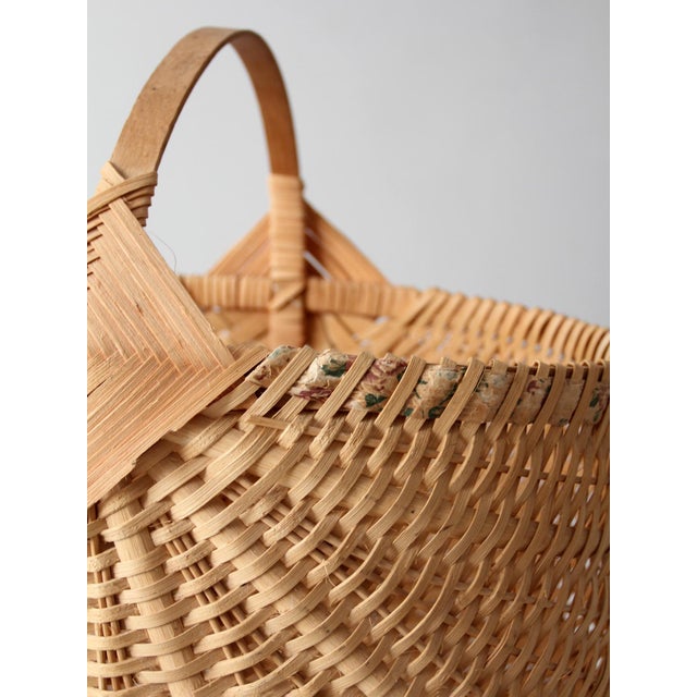 Wood Vintage Wicker Buttocks Basket With Floral Trim For Sale - Image 7 of 17