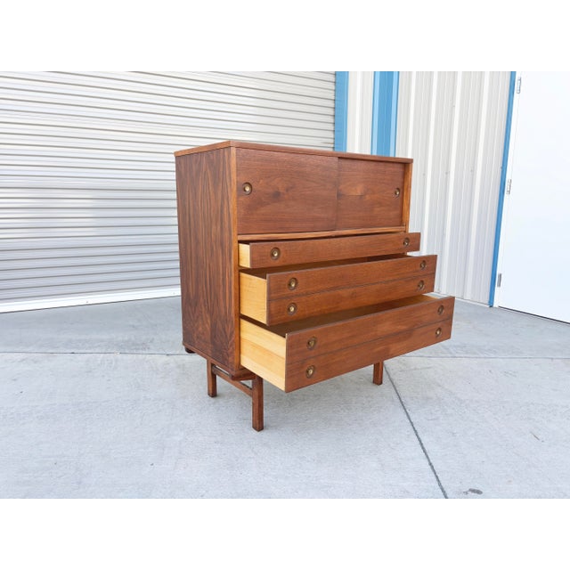 1960s Mid Century Walnut and Brass Highboy For Sale In Los Angeles - Image 6 of 13