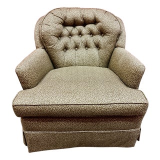 1970s Hollywood Regency Leopard Print Tufted Swivel Rocker Lounge Chair For Sale