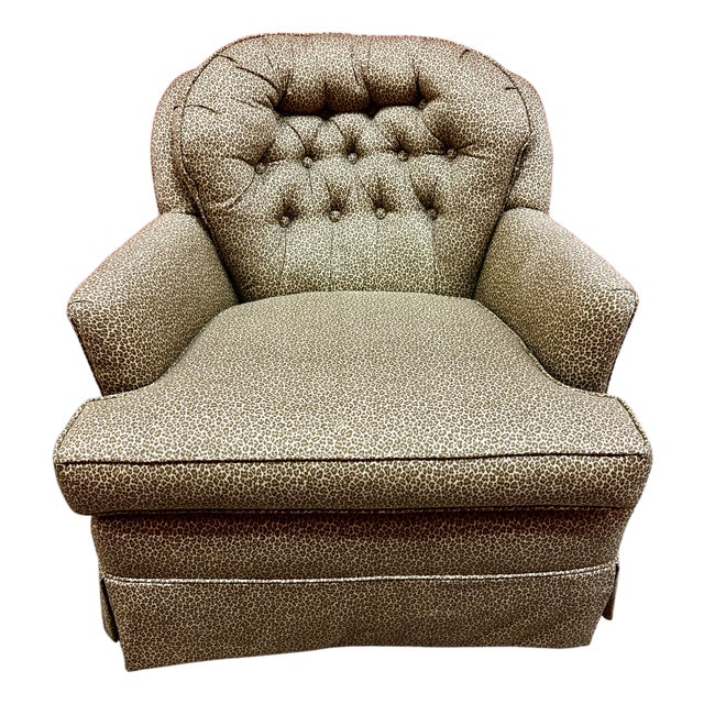 1970s Hollywood Regency Leopard Print Tufted Swivel Rocker Lounge Chair For Sale