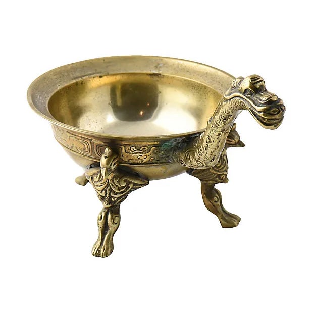 Brass Asian Figural Brass Footed Bowl For Sale - Image 8 of 9