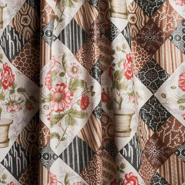 Schumacher Sample - Schumacher Caldwell Patchwork Chintz Fabric in Rose & Chocolate For Sale - Image 4 of 5
