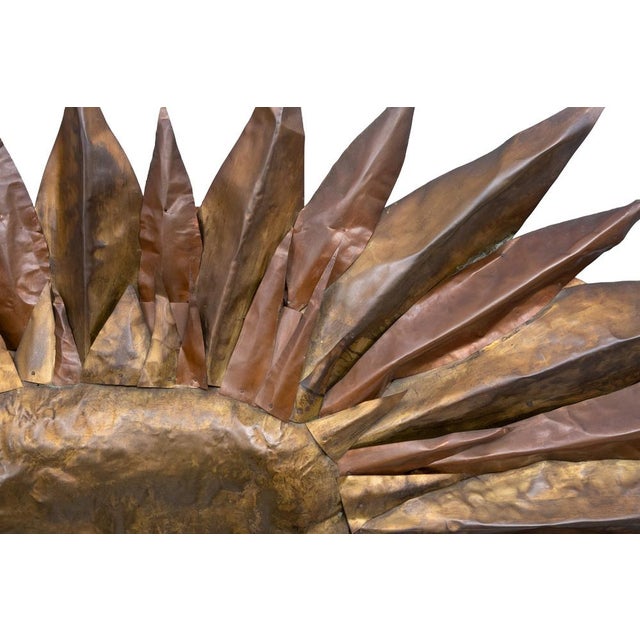 Large Handmade Brass Sunflower Wall Hanger, 1960s For Sale - Image 11 of 12
