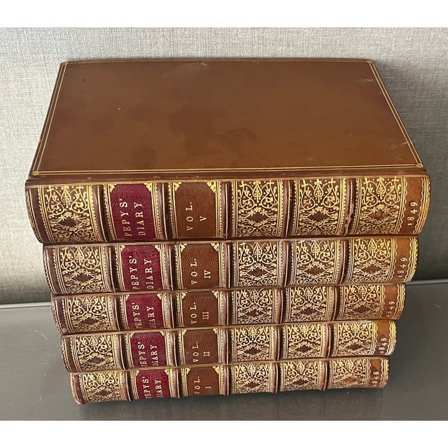 Paper Antique 19th Century Fine Leather Book Bindings - Diary of Samuel Pepys - 5 Volumes For Sale - Image 7 of 13