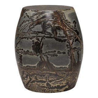 "Plum Branches" Painting Stone Drum Table For Sale