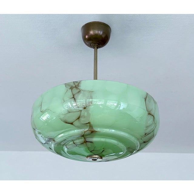 Art Deco Pendant Light in Green Marble Glass, 1930s For Sale - Image 4 of 18