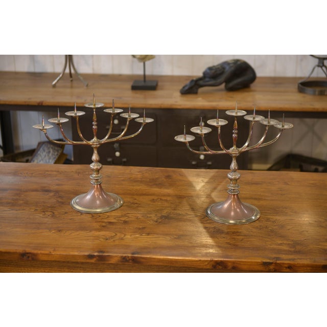 Gray Vintage Brass and Copper Candleholders, 1950s, Set of 2 For Sale - Image 8 of 12
