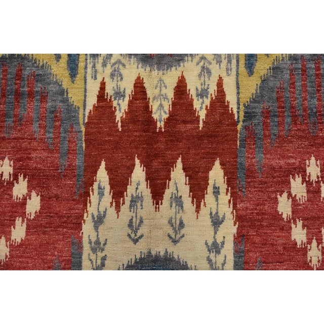 Ikat Rug 10’3” X 13’11” Beige Red Wool Modern Hand-Knotted Oriental Carpet For Sale - Image 9 of 15