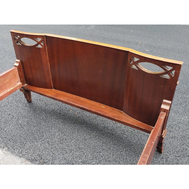 Wood Early 20th C. George III Style Carved Crest and Flame Mahogany Twin Bed For Sale - Image 7 of 10