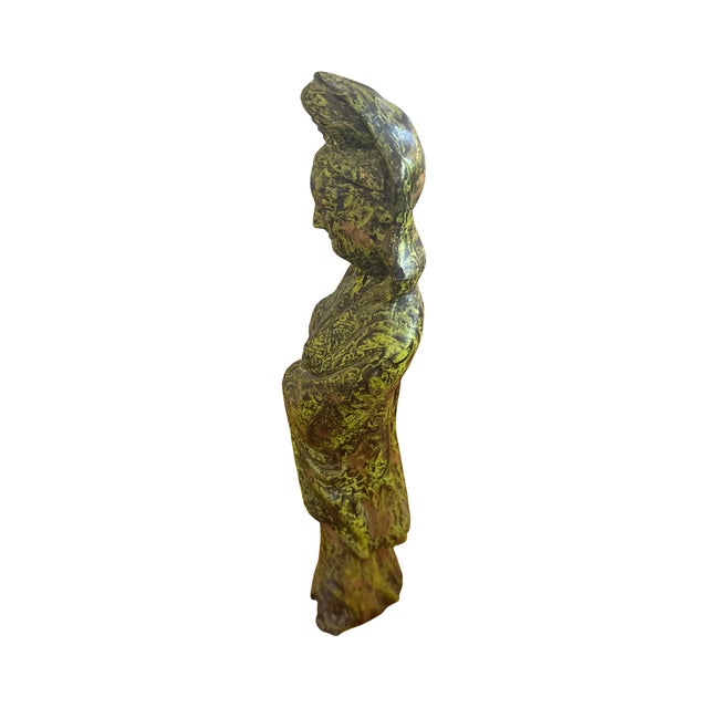 Mid 20th Century Vintage Handcrafted Verdigris Guanyin Ceramic Sculpture For Sale - Image 5 of 11