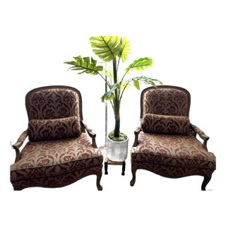 Pair of Vintage Homestead House French Provincial Upholstered Bergère-Style Armchairs For Sale