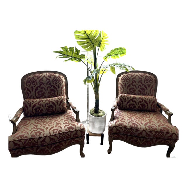 Pair of Vintage Homestead House French Provincial Upholstered Bergère-Style Armchairs For Sale