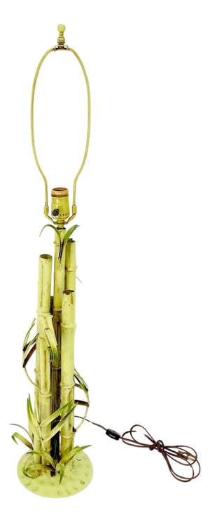 Faux Bamboo Painted Wrought Iron Decorative Table lamp Hollywood Regency