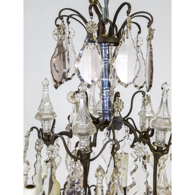 Traditional Late 19th Century Multi Crystal & Spire Blackened Bronze Birdcage Chandelier For Sale - Image 3 of 11