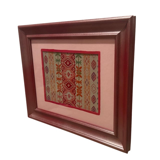 Tribal Schumacher "Cosima" Silk Embroidery in Custom Dark Fuchsia Wall Frame For Sale - Image 3 of 4