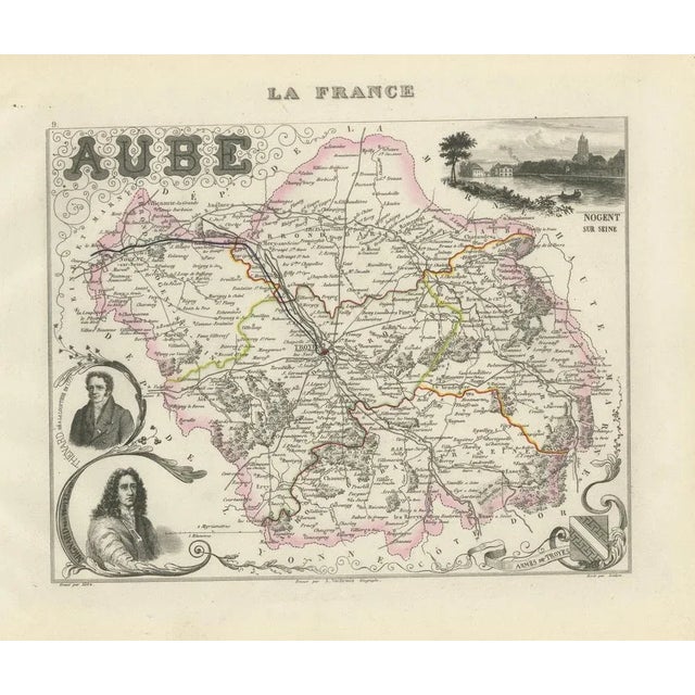 Paper Map of Aube, Troyes and Champagne in France, 19th Century For Sale - Image 7 of 10