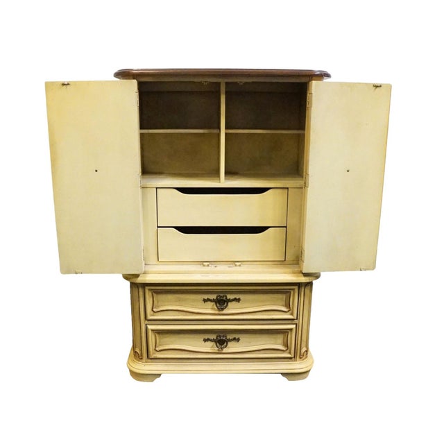 Stanley Furniture Stanley Furniture Solid Pecan Antiqued Yellow Cream Painted Mediterranean 39" Door Chest 4723-42 For Sale - Image 4 of 14
