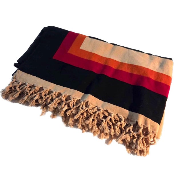 Mid-Century Modern Mid 20th Century Signed Riten Mozumdar Cotton Bed Cover With Fringe For Sale - Image 3 of 10