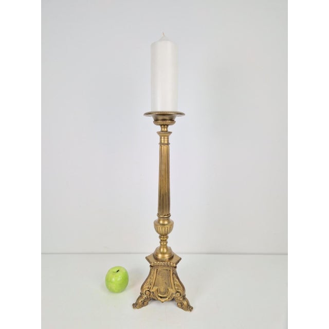 Gold Large 19th Century Copper Church Candle Holder, France For Sale - Image 8 of 9