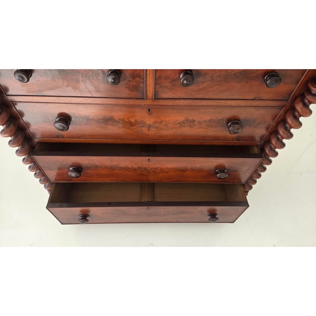 Antique Victorian Mahogany Chest of Drawers (Scotch Chest) Likely From 1850-1870s With Barley Twist Columns For Sale - Image 15 of 18